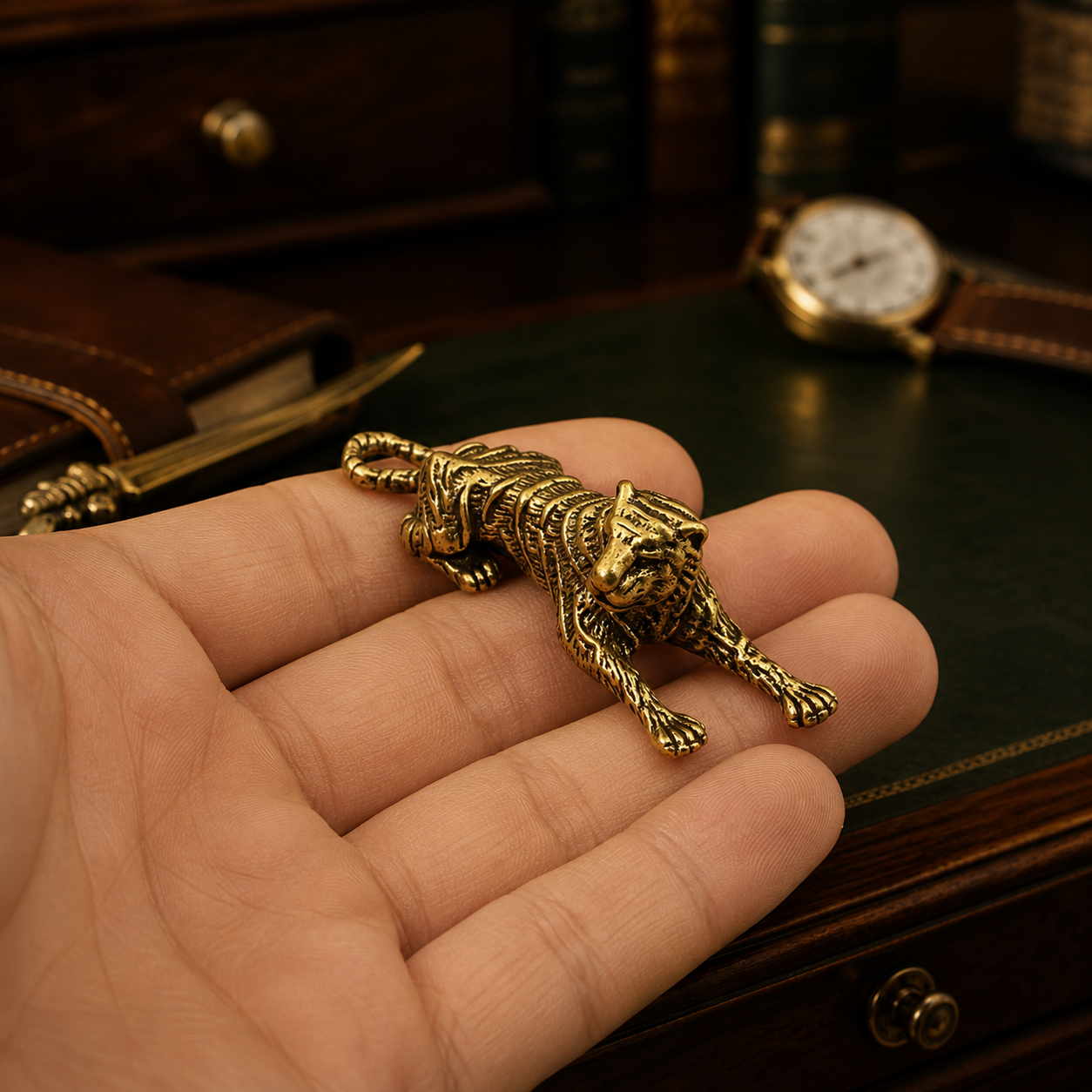 Vintage Brass Tiger - Desktop Ornament