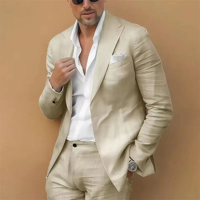 Riviera Linen Suit, Single Breasted