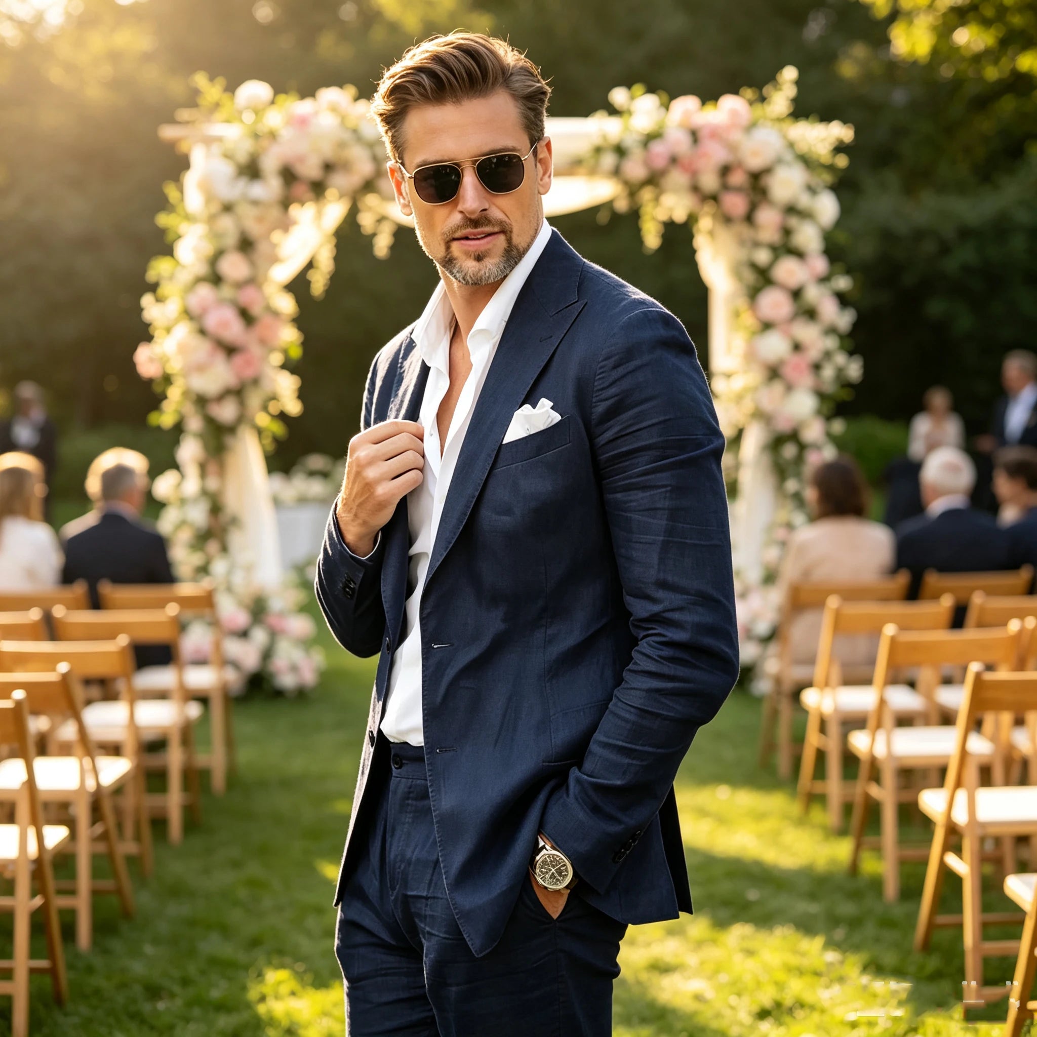 Riviera Linen Suit, Single Breasted